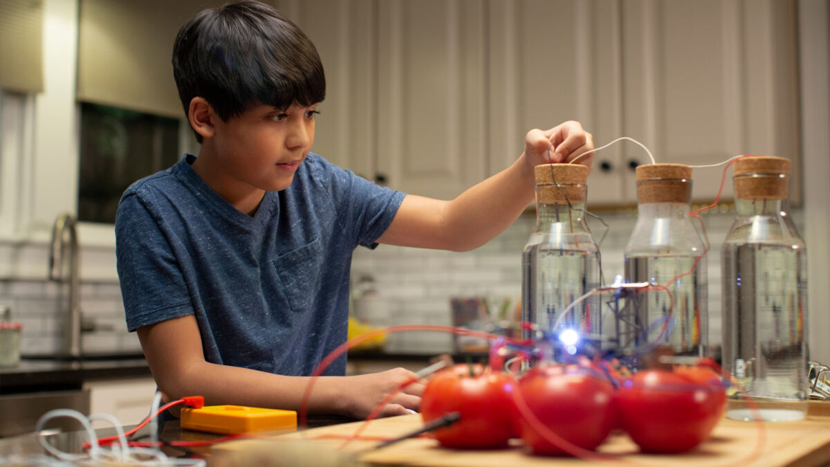 Boy experimenting with science