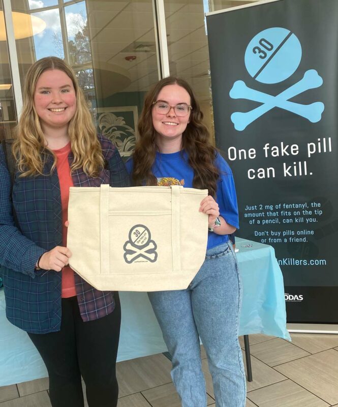 Two girls fake pills field marketing