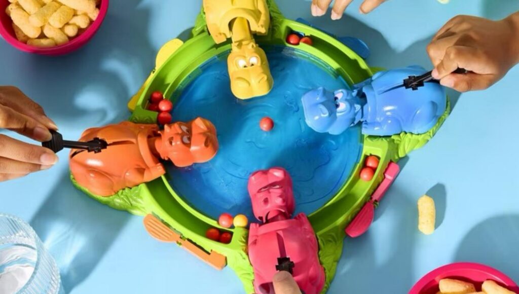 The game Hungry Hungry hippos from above